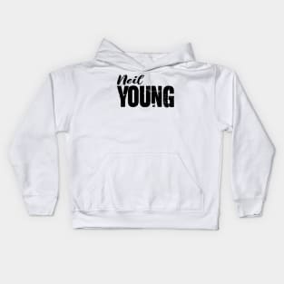 neil young - Black text Kids Hoodie